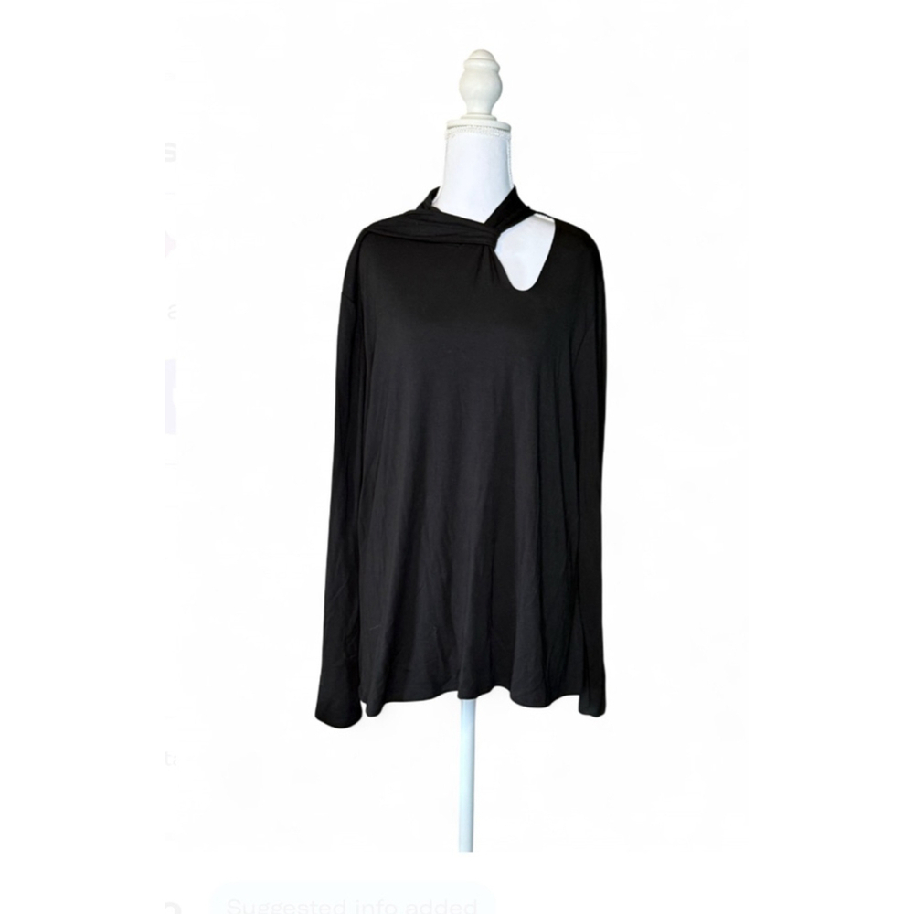 Gibson & Latimer Black Cutout Neck Long Sleeve Top XXL Stretchy